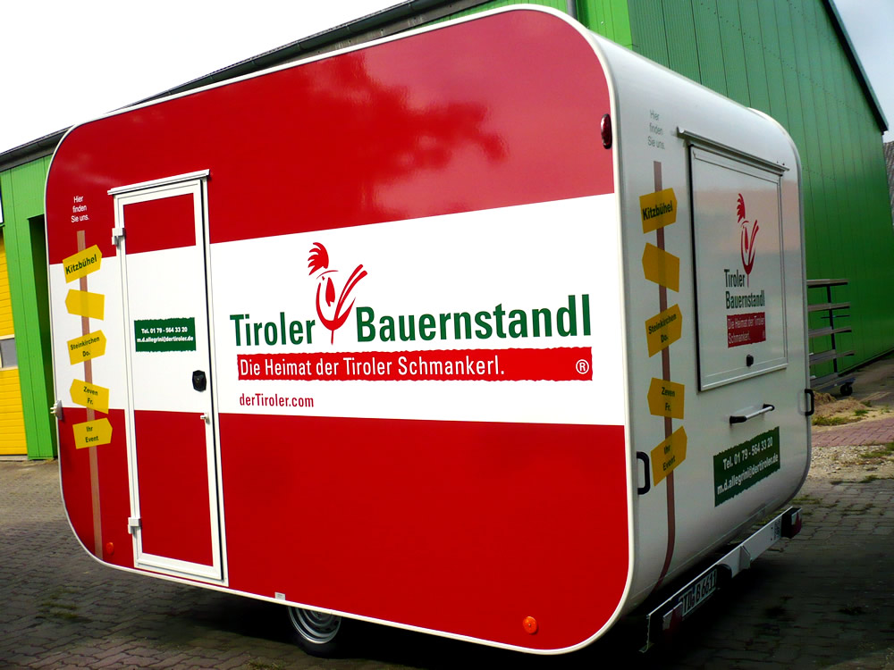 Marktwagen für Tiroler Spezialitäten, Beklebung / Aufdruck / Logo